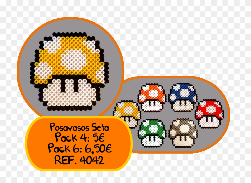 Posavasos Hama Beads Vi - Champignon Mario Pixel Art Clipart