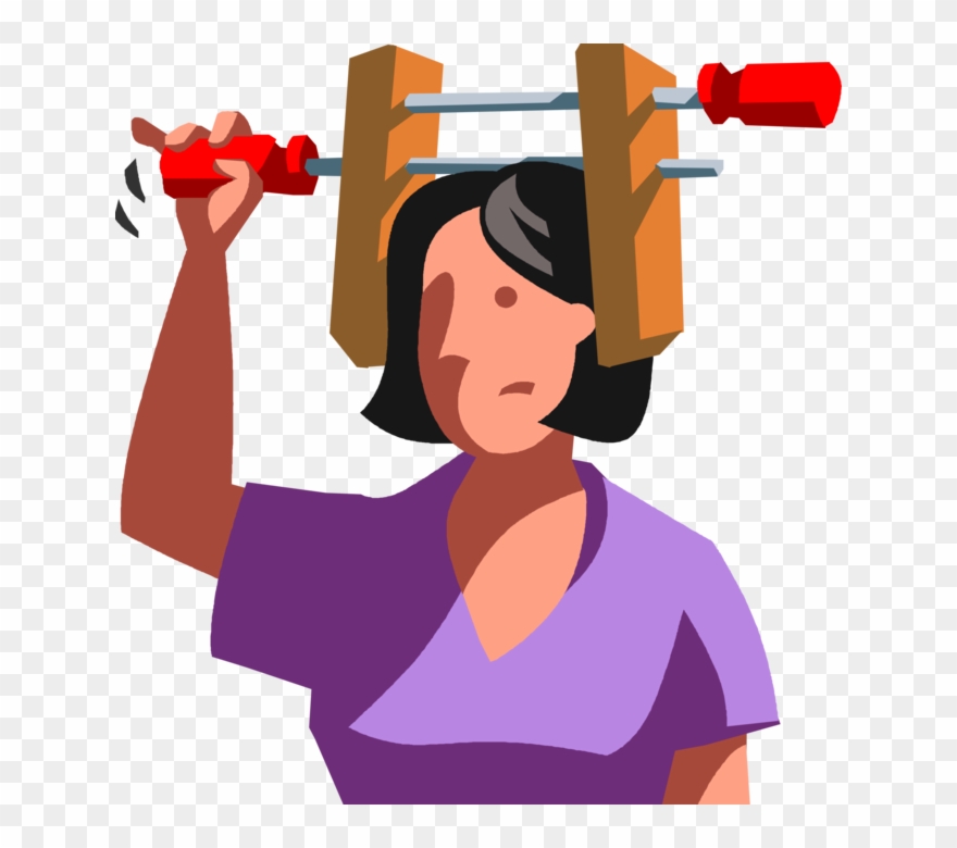 Vector Illustration Of Businesswoman In Squeeze With - Head In A Vice Clipart