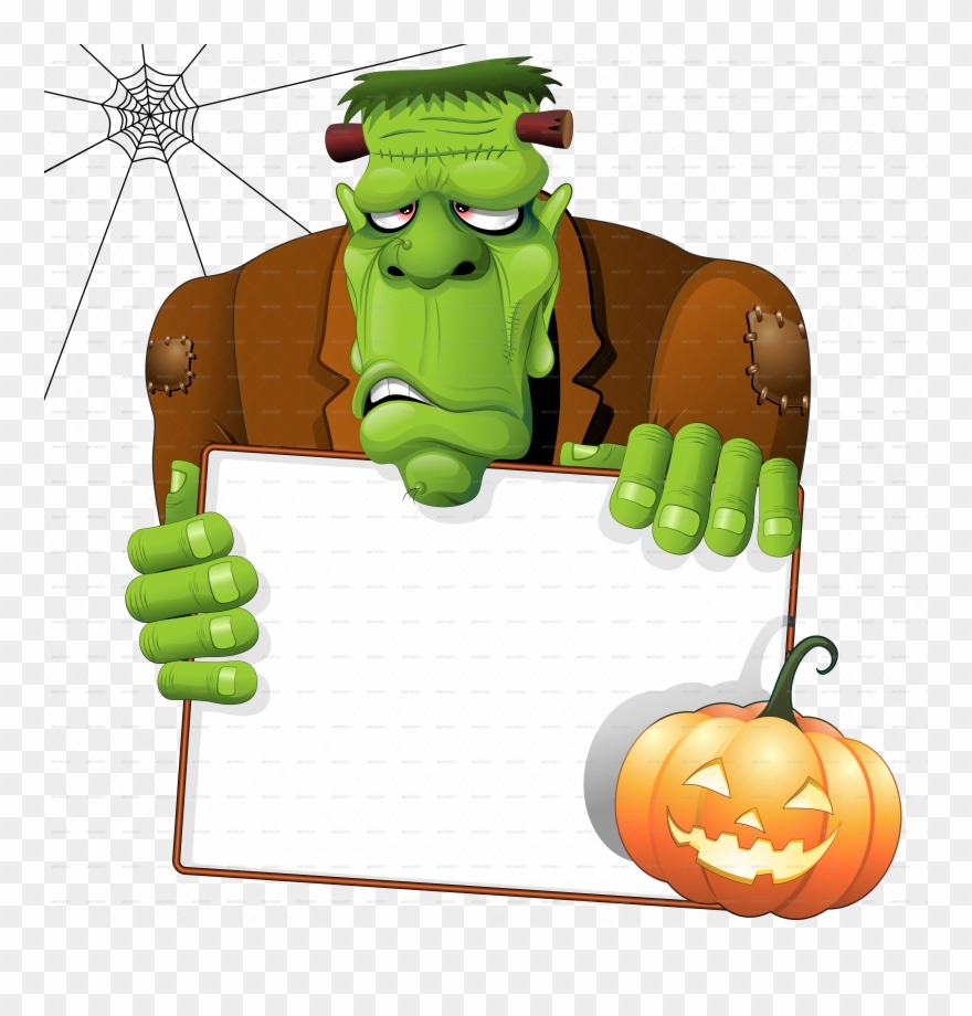 Frankenstein Cartoon With White Panel And Pumpkin By Clipart