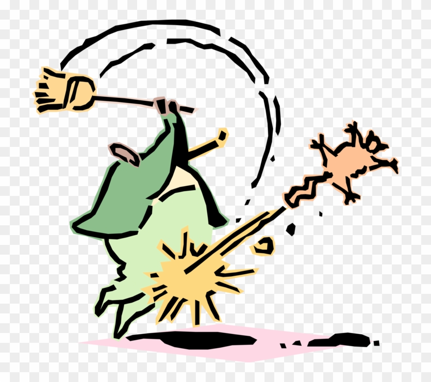 Vector Illustration Of Man Whacks Small Domesticated - Bater Com A Vassoura Clipart