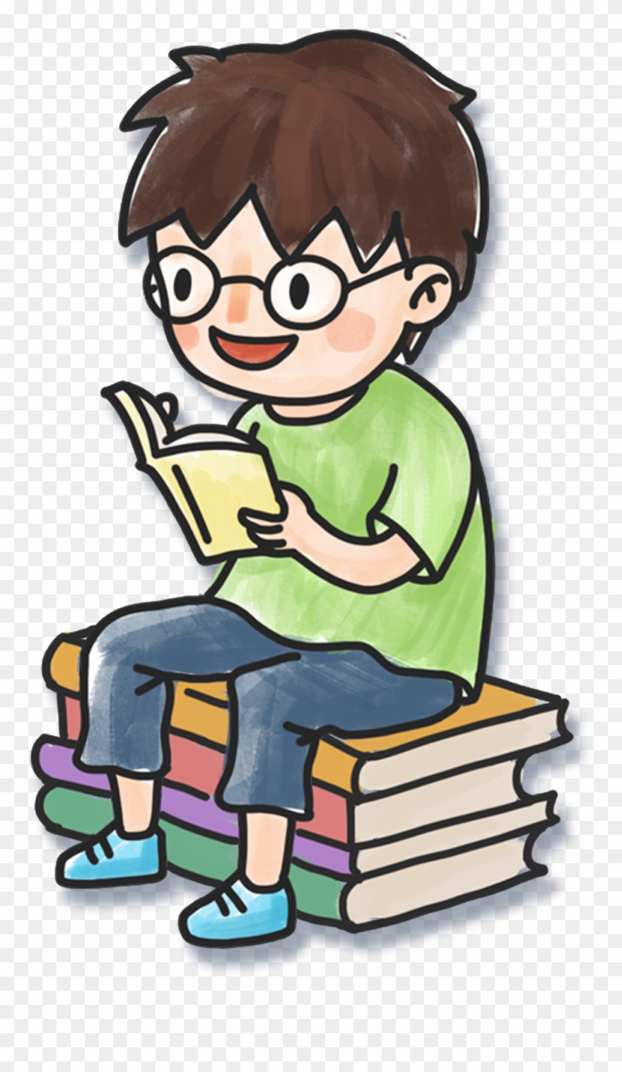Hand Drawn Cartoon Boy Reading Book Decoration Png Clipart