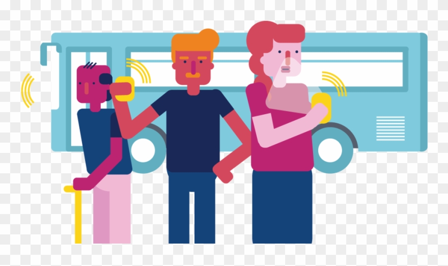 People Using Sensors Near A Bus - Illustration Clipart