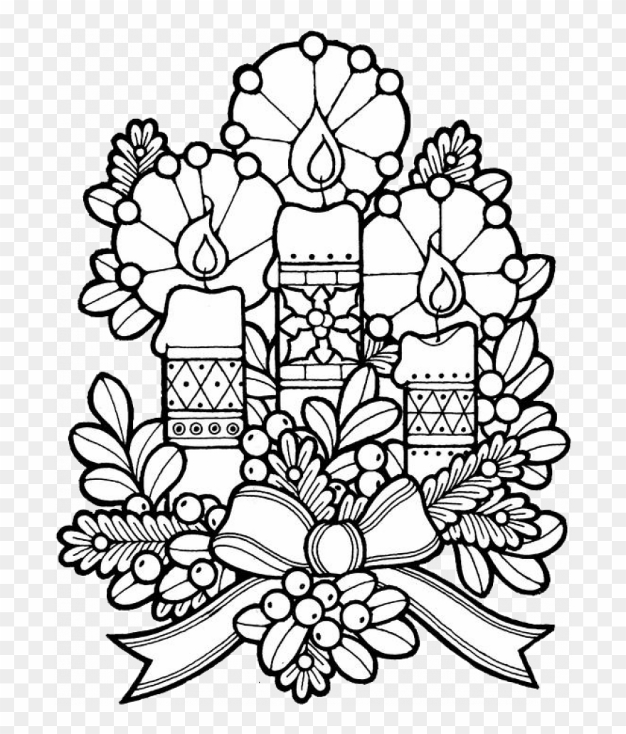 Coloring Page Of Christmas Candle With Chrismast And - Christmas Colouring Pages Free Clipart