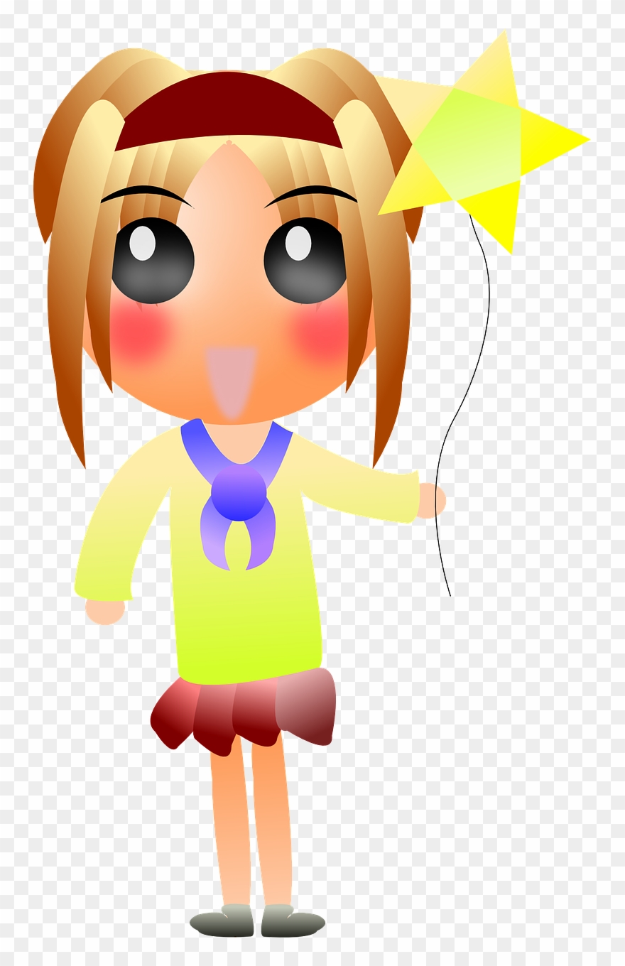Anime Blonde Girl - Anime Niña Con Globos Clipart