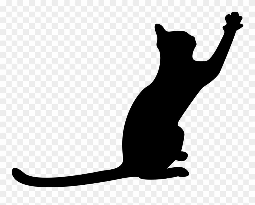 Cat Black Silhouette With Extended Tail And One Paw - Cat Paw Black Png Clipart