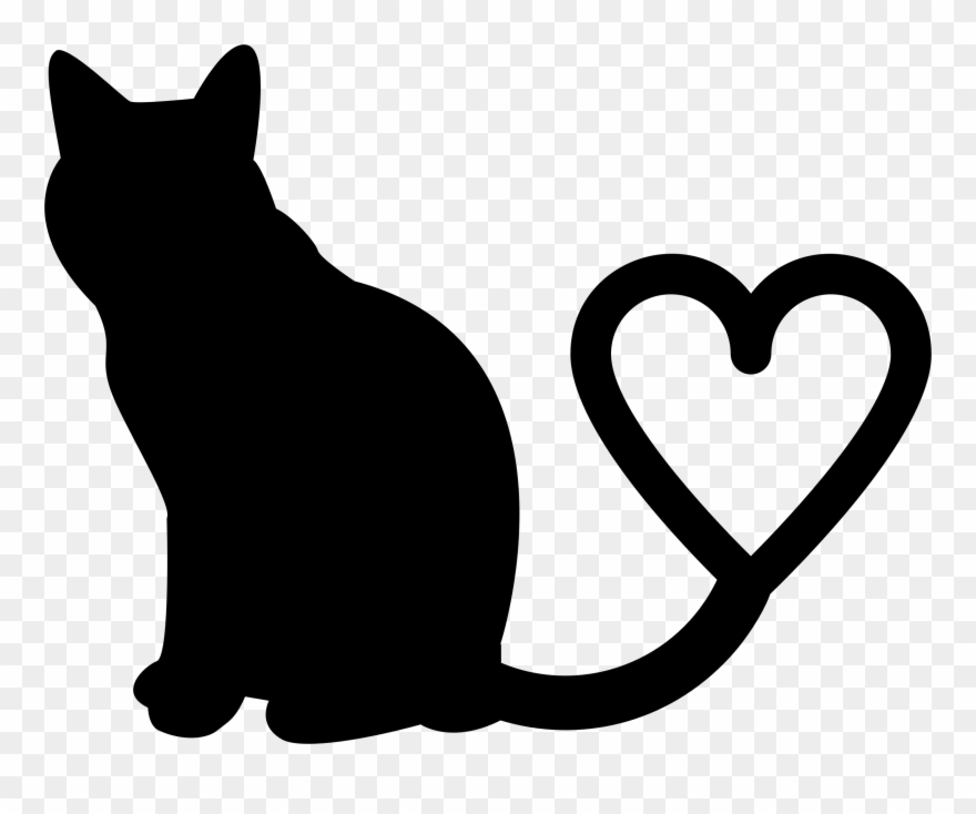 Clipart - Two Cats Silhouette Tail Heart - Png Download