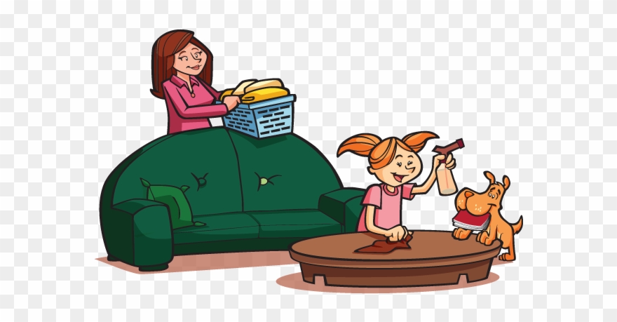 Mom And Daughter Doing Chores - Doing Chores Cartoon Png Clipart
