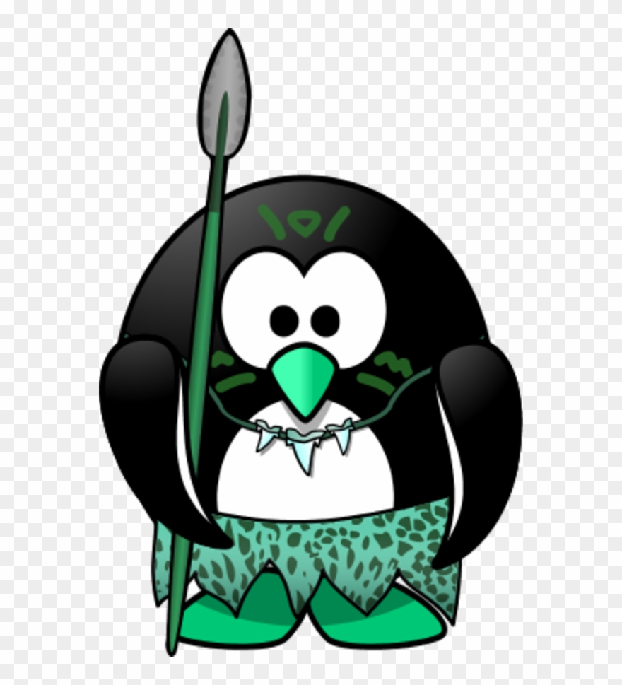 Wild Penguin Holding War Lance - Stone Age Penguin Clipart