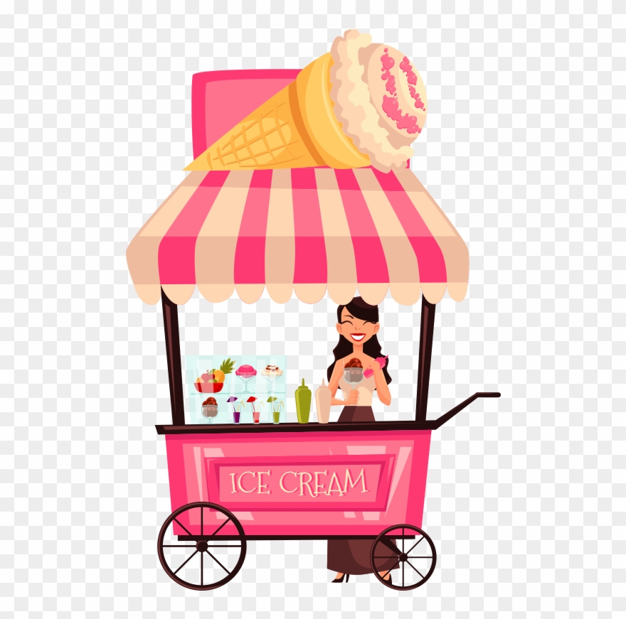 卡通食品路边摊外卖车冰激凌- Ice Cream Selling Cart - Cartoon Drawing Ice Cream Car Clipart