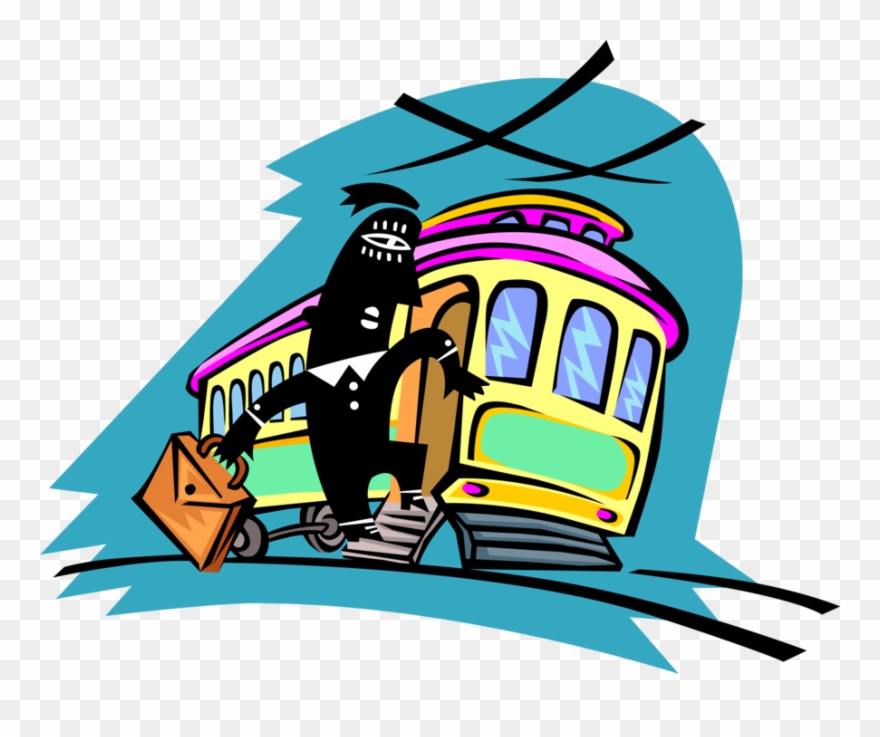 Vector Illustration Of Businessman Person Exiting Streetcar Clipart