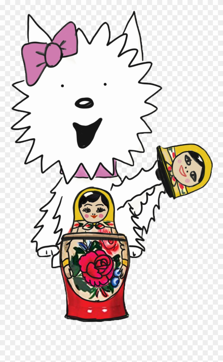 Poppy The Office Dog Opening A Nesting Doll - Cartoon Clipart
