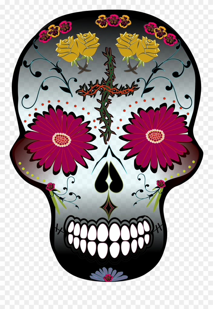 Day Of The Dead Traditional Flower Skull - Skull Clipart