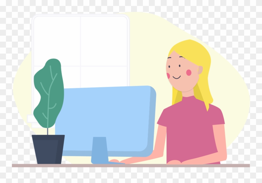 Writer Working On A Computer - Illustration Clipart