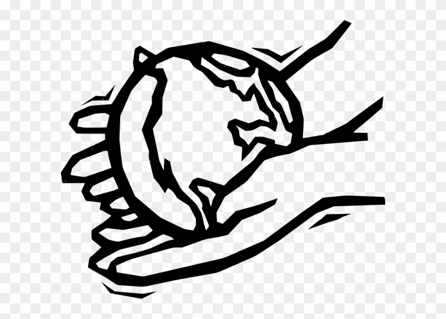 29034 M - Earth In Hands Black And White Clipart