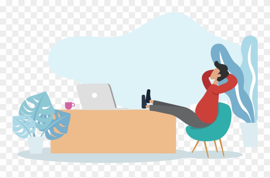 Man Relaxing At His Desk Confident That Enthusiast - Cartoon Clipart