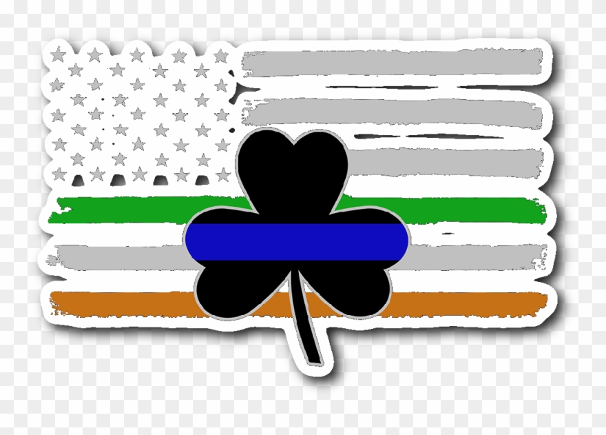 Thin Blue Line Shamrock & Irish Flag Sticker Decal Clipart