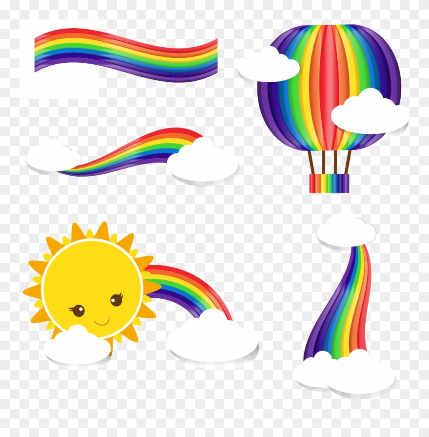Rainbow Cloud Clip Art - Sun And Clouds Cartoon - Png Download