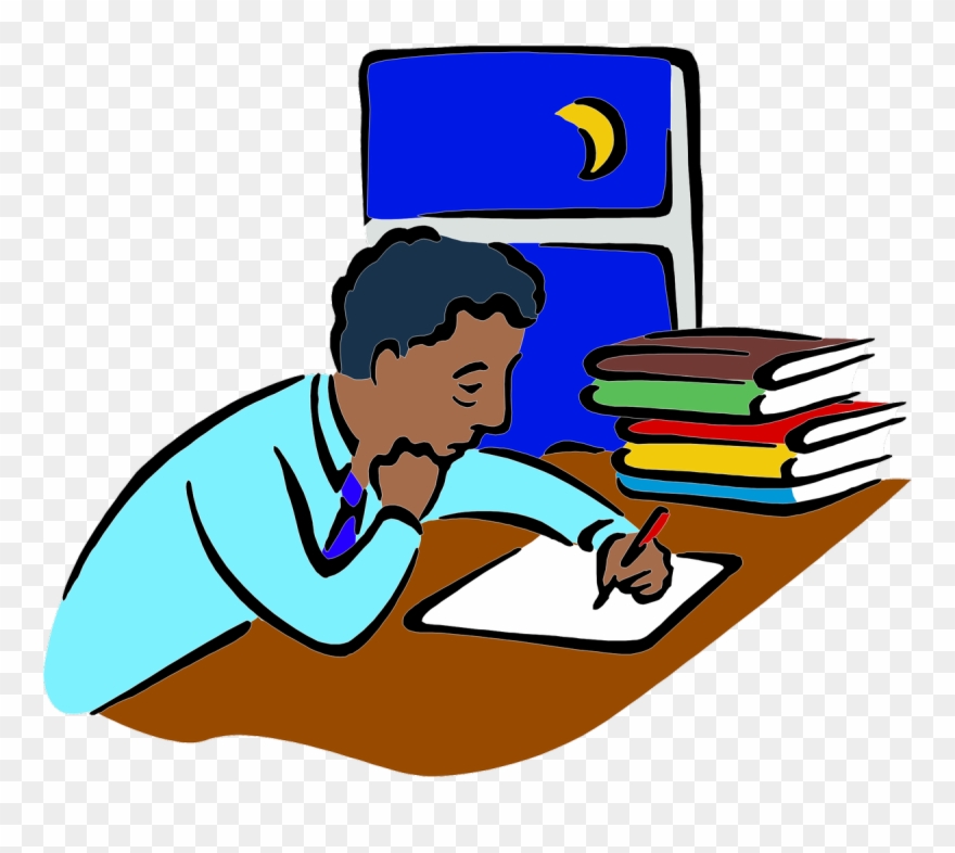 Weary Man Writing At Night - Break The Habit Of Avoiding Studying Clipart