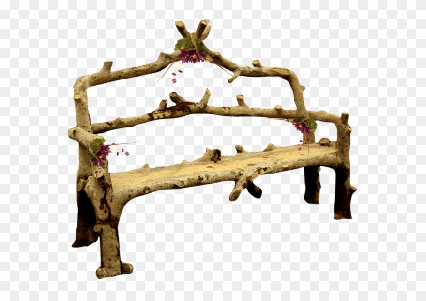 Wood Chair Trunk Tree Bench Free Download Image Clipart - Осень И Кот Картина - Png Download
