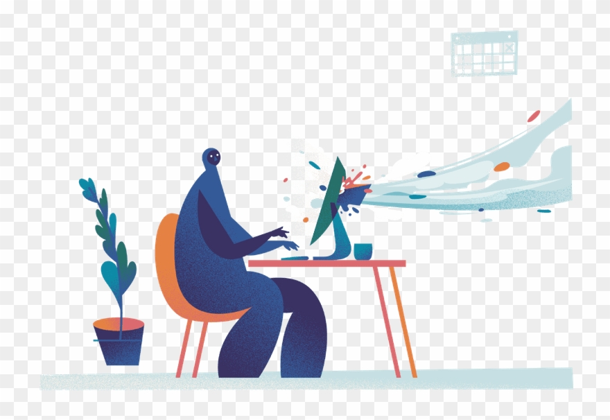 Person Siting Typing In A Computer Screen, A Rush Of - Illustration Clipart