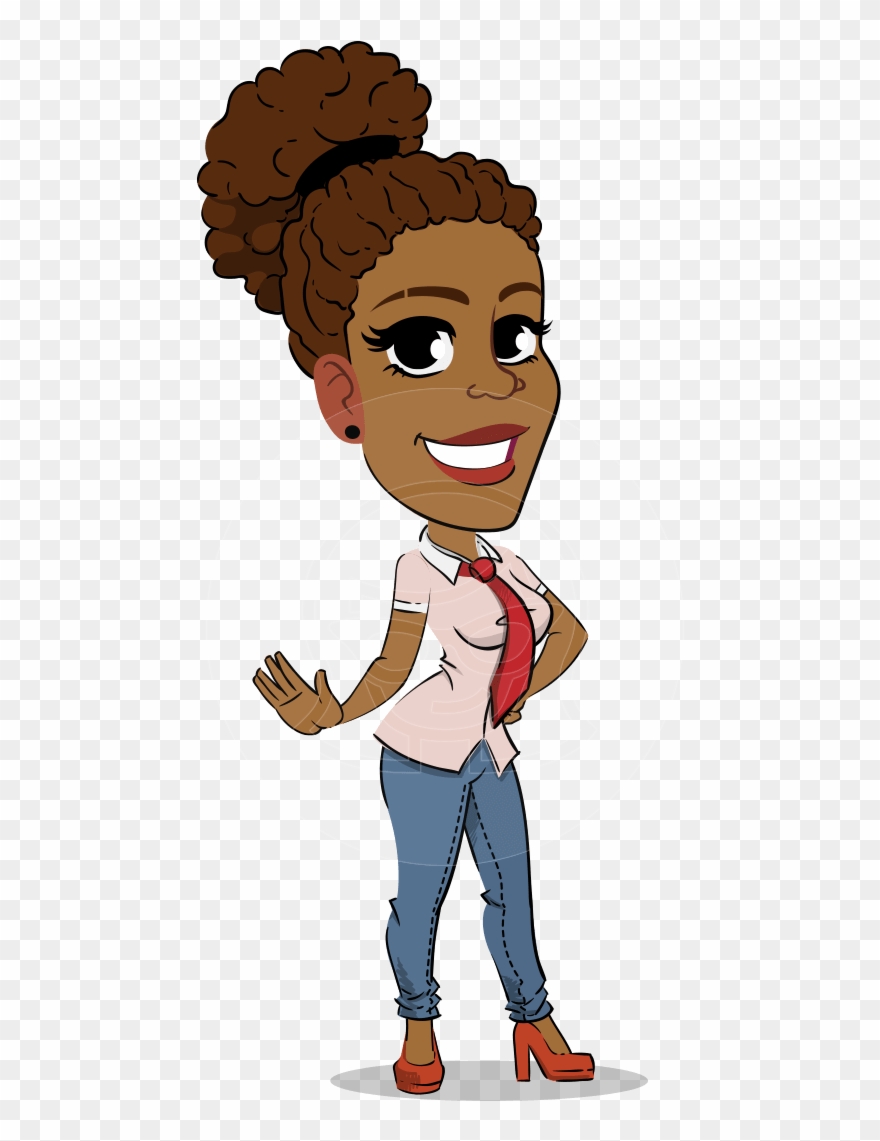 Flat Cartoon African-american Girl Vector Character - Cartoon Clipart