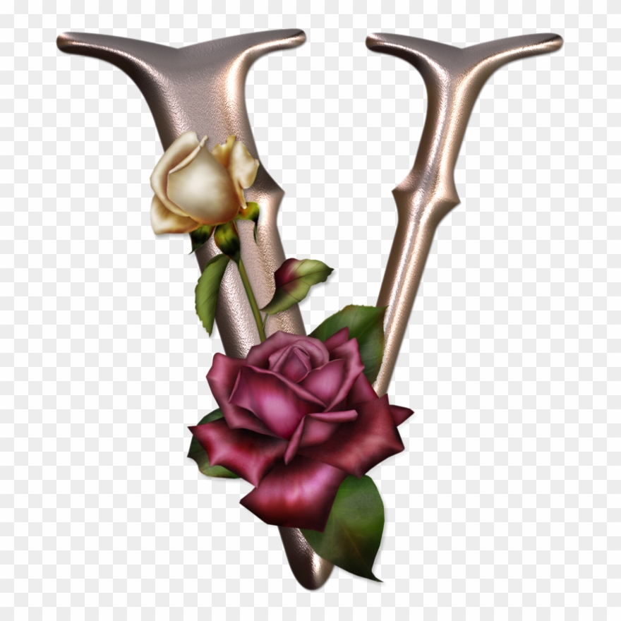 Gothic Letters Clip Art - Letter V With Roses - Png Download