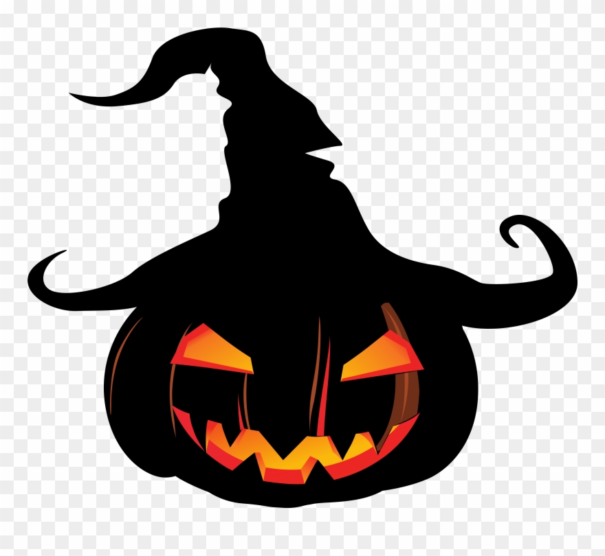 Scary Pumpkin With Witch Hat Clipart