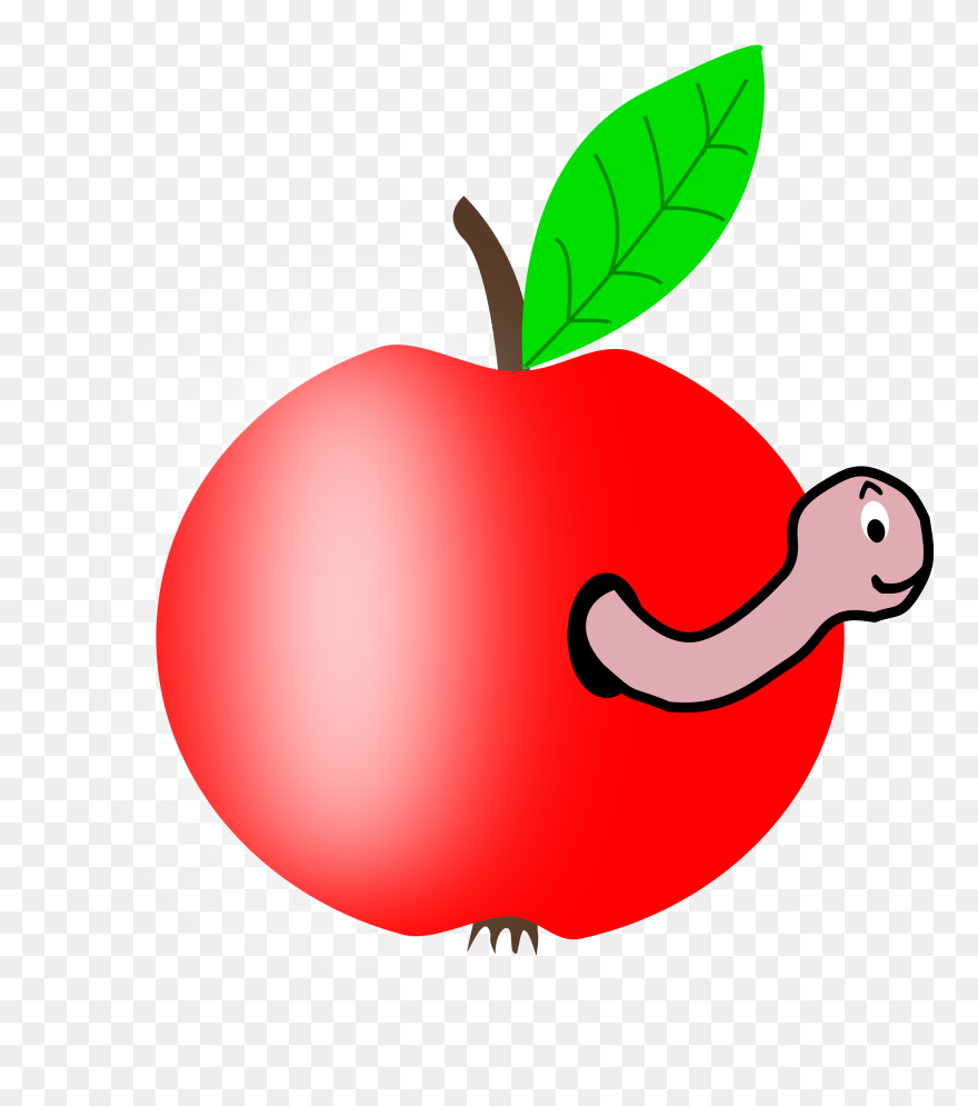 Apple Red With A Green Leaf With Funny Worm - Apple With A Worm Clipart