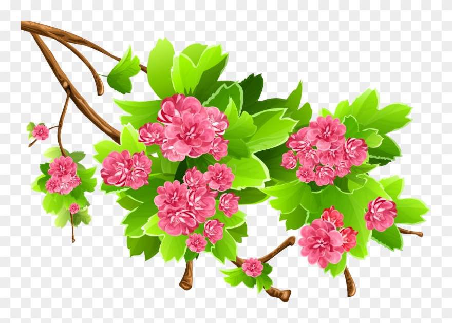 Pig Clip Art - Green And Pink Flowers Background - Png Download
