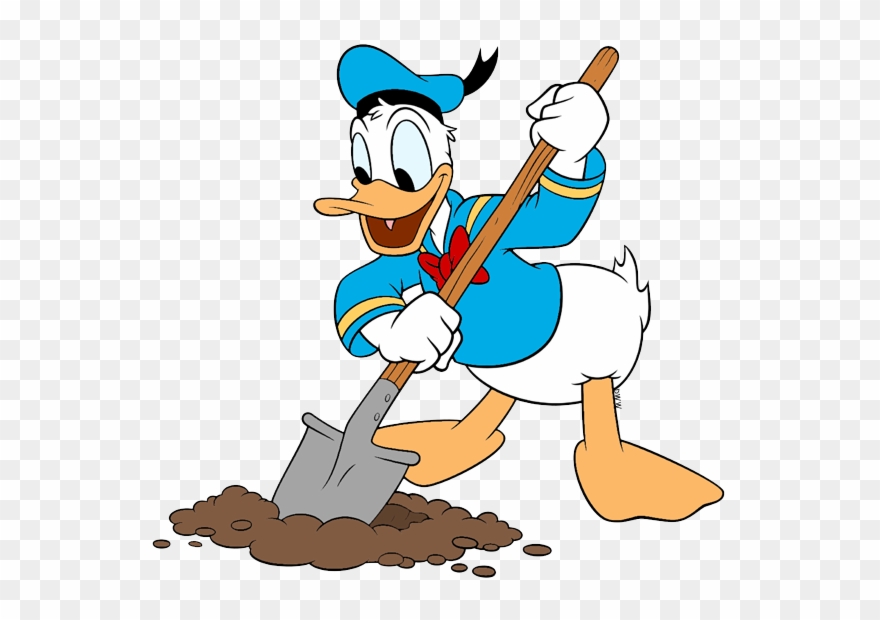 Donald Duck Digging In Dirt With Shovel - Donald Duck Clipart