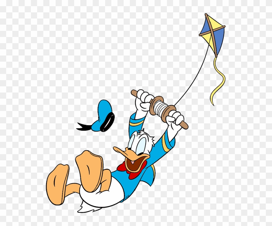 Donald Duck Digging In Dirt With Shovel Flying A Kite - Exo Clipart