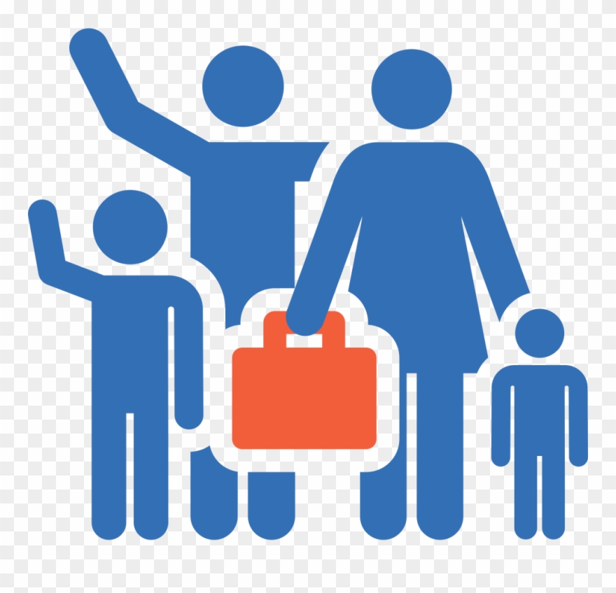Blaues Icon Einer Familie Mit Orangenem Koffer - Deposita La Basura En Su Lugar Clipart