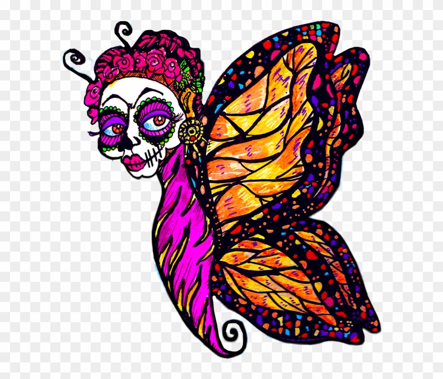 Hand Drawn Clip Art Day Of The Dead And Halloween Fairies - Mariposas De Dia De Muertos - Png Download