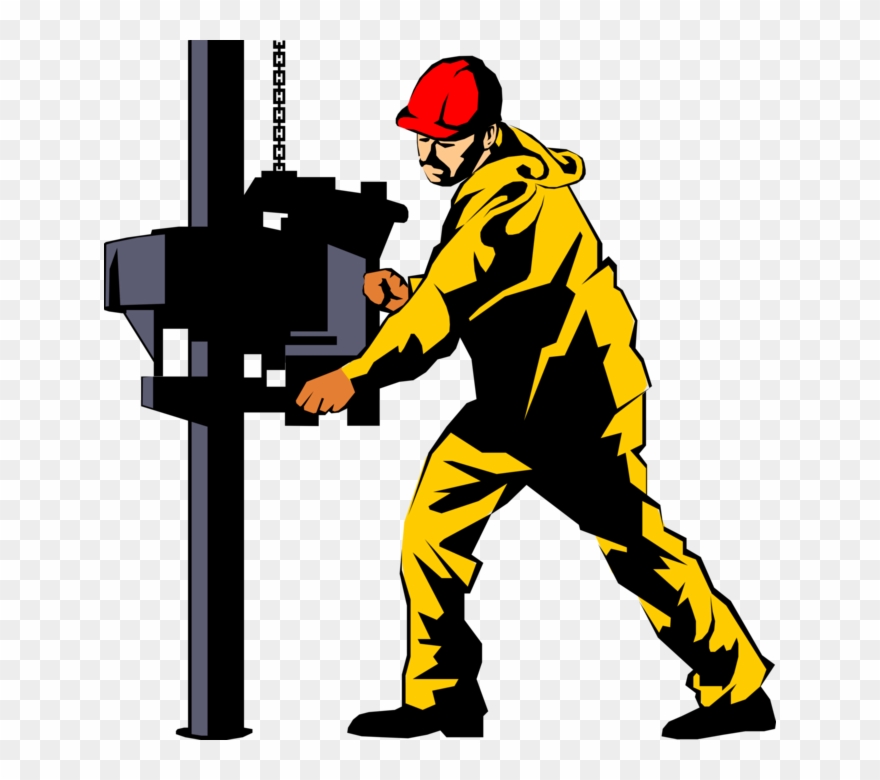 Graphic Black And White Library Derrick Worker Drills - Oil Rig Workers Cartoon Clipart
