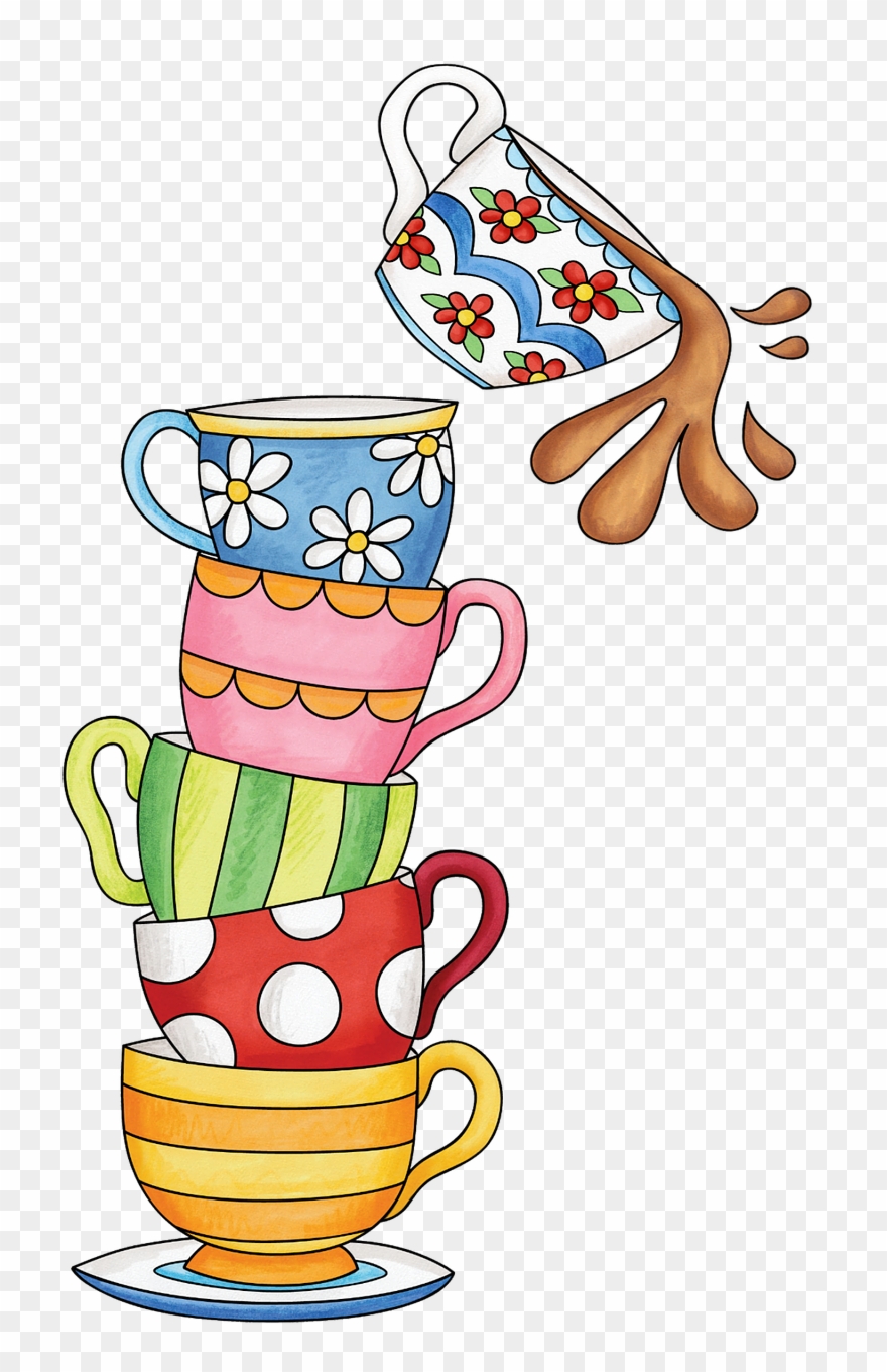 Cups, Tea, Watercolor, Spill, Cute, Stack, Colorful Clipart