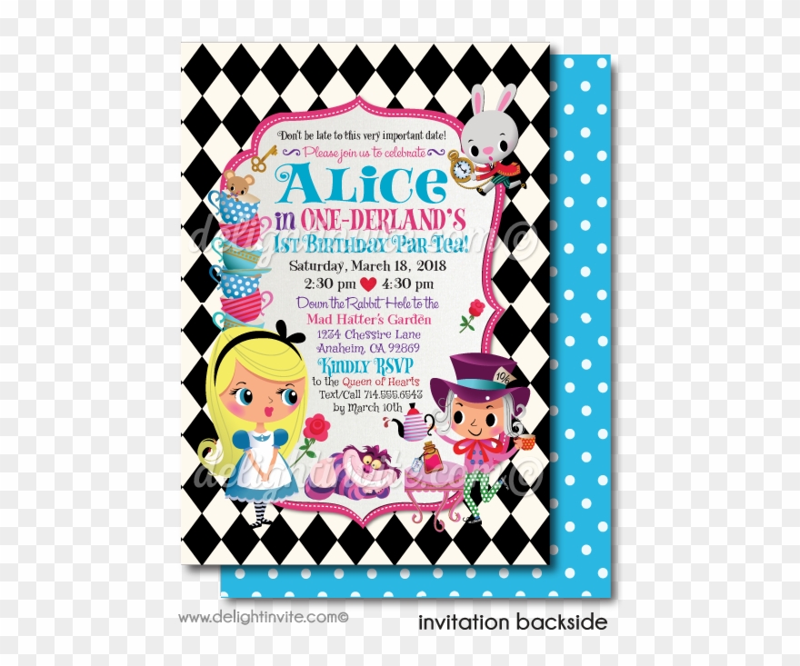 Alice In Onederland 1st Birthday Tea Party Invitations - Alicia En El Pais De Las Maravillas Tarjetas De Invitacion Clipart