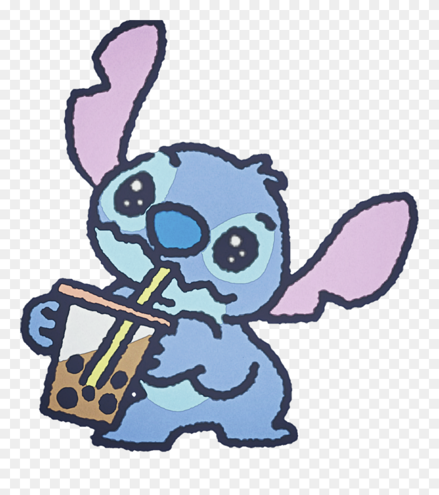 Stitch Cute Watercolor Handpainted Disney Bubbletea - Cartoon Clipart