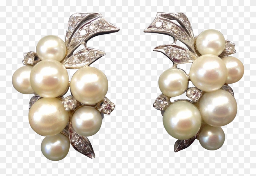 Outstanding Art Deco 1940s 1950s Diamond, Cultured - Earrings Clipart