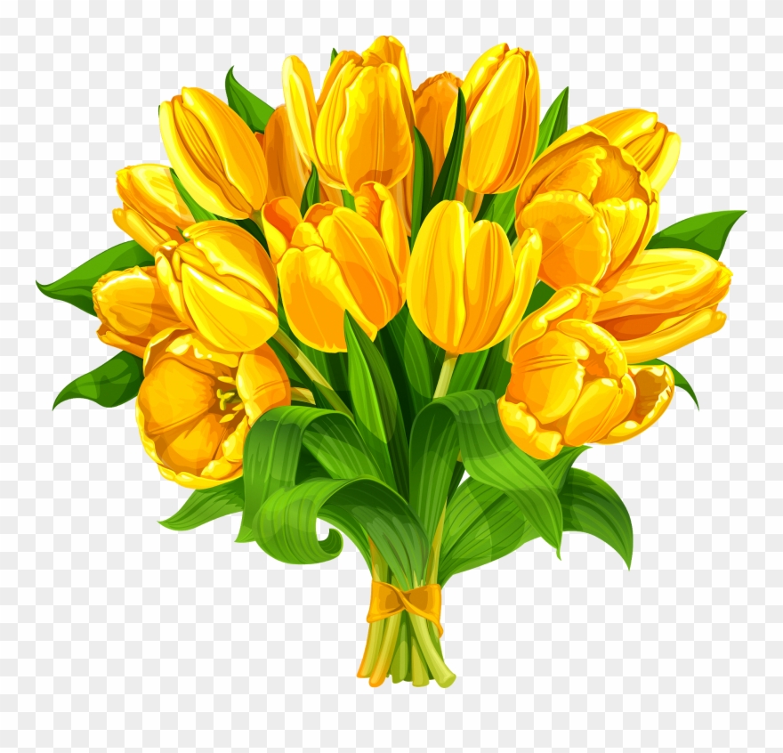 Tulip Flower Bouquet Yellow - Yellow Tulips Bouquet Png Clipart