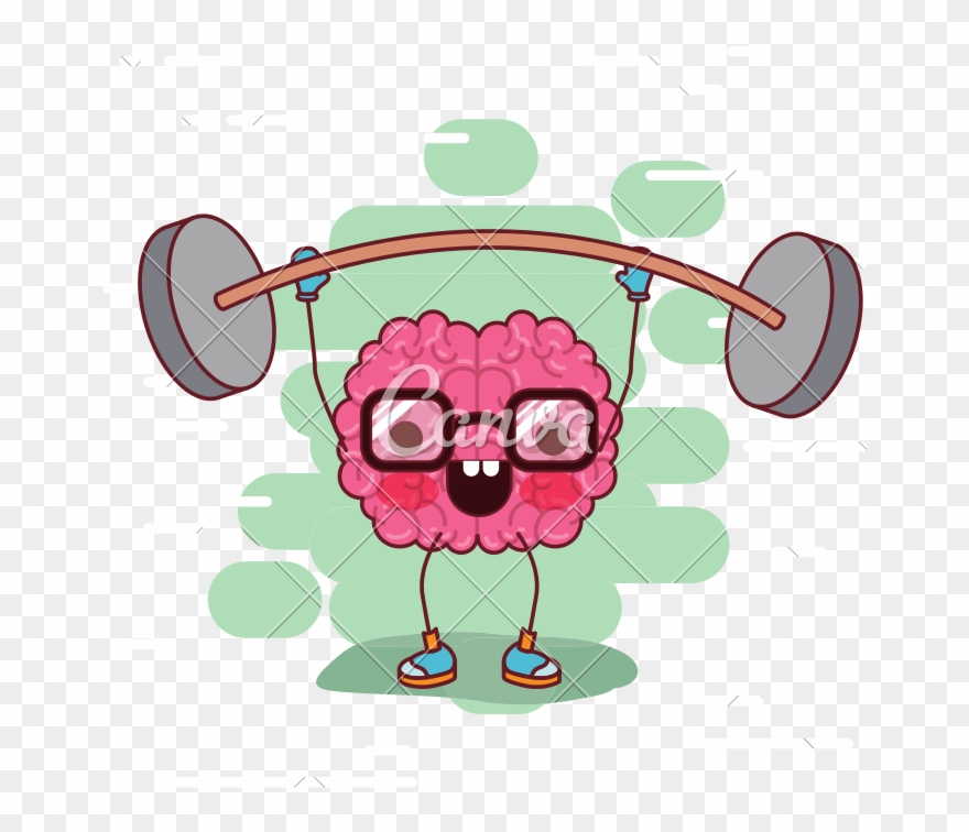 With Glasses And Weightlifting - Brain Cartoon With Glasses Clipart