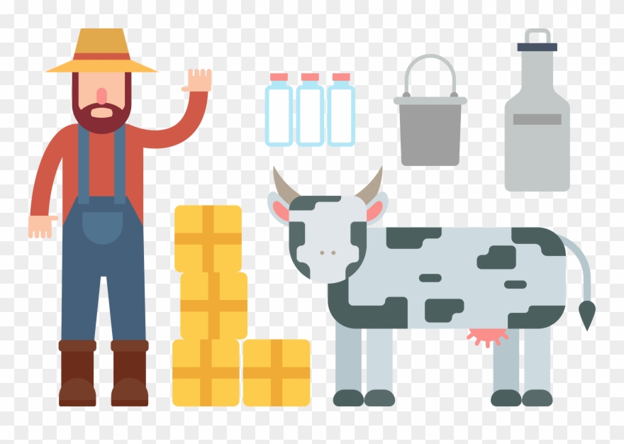 Dairy Cattle Milk - Farmer With Cow Clipart - Png Download