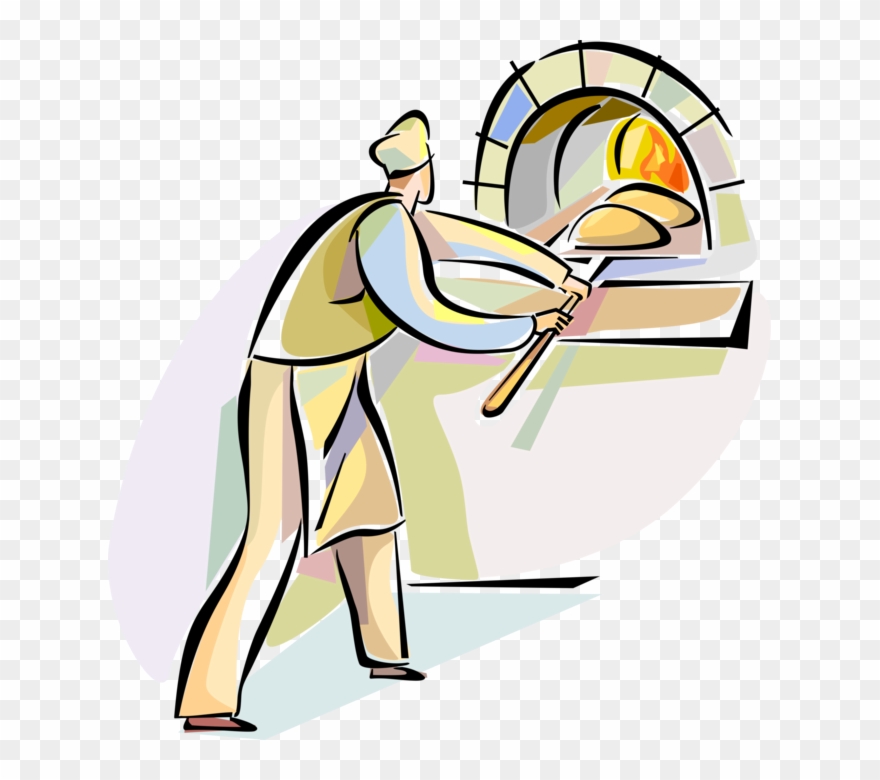 Vector Illustration Of Baker Baking Bread In Wood Fire - Baking Bread Baker Clipart - Png Download