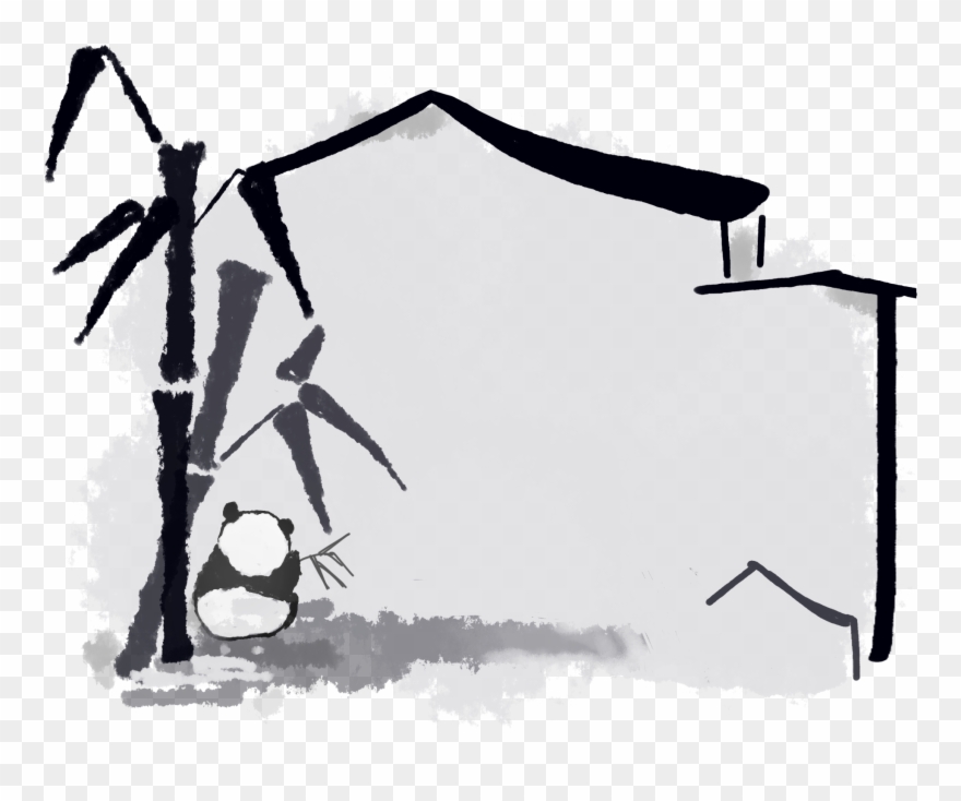 Bamboo Panda Jiangnan Eaves Png And Psd - Sketch Clipart
