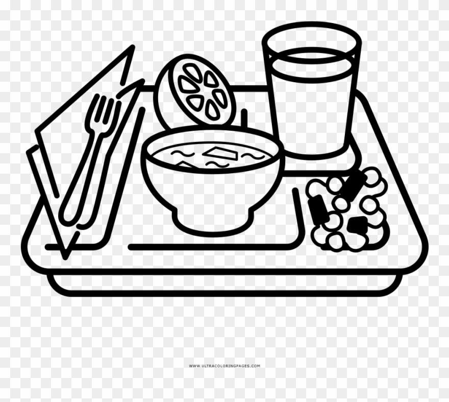 Food Tray Coloring Page - Food Tray Clipart Black And White - Png Download