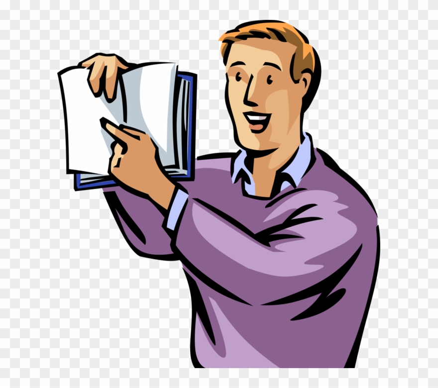 Vector Illustration Of Teacher Points To Specific Text Clipart