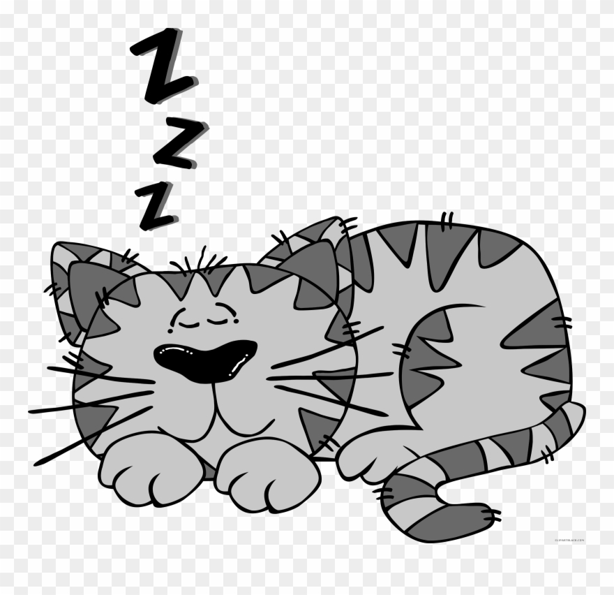 Cartoon Cat Animal Free Black White Clipart Images - Clip Art Sleeping Animals - Png Download