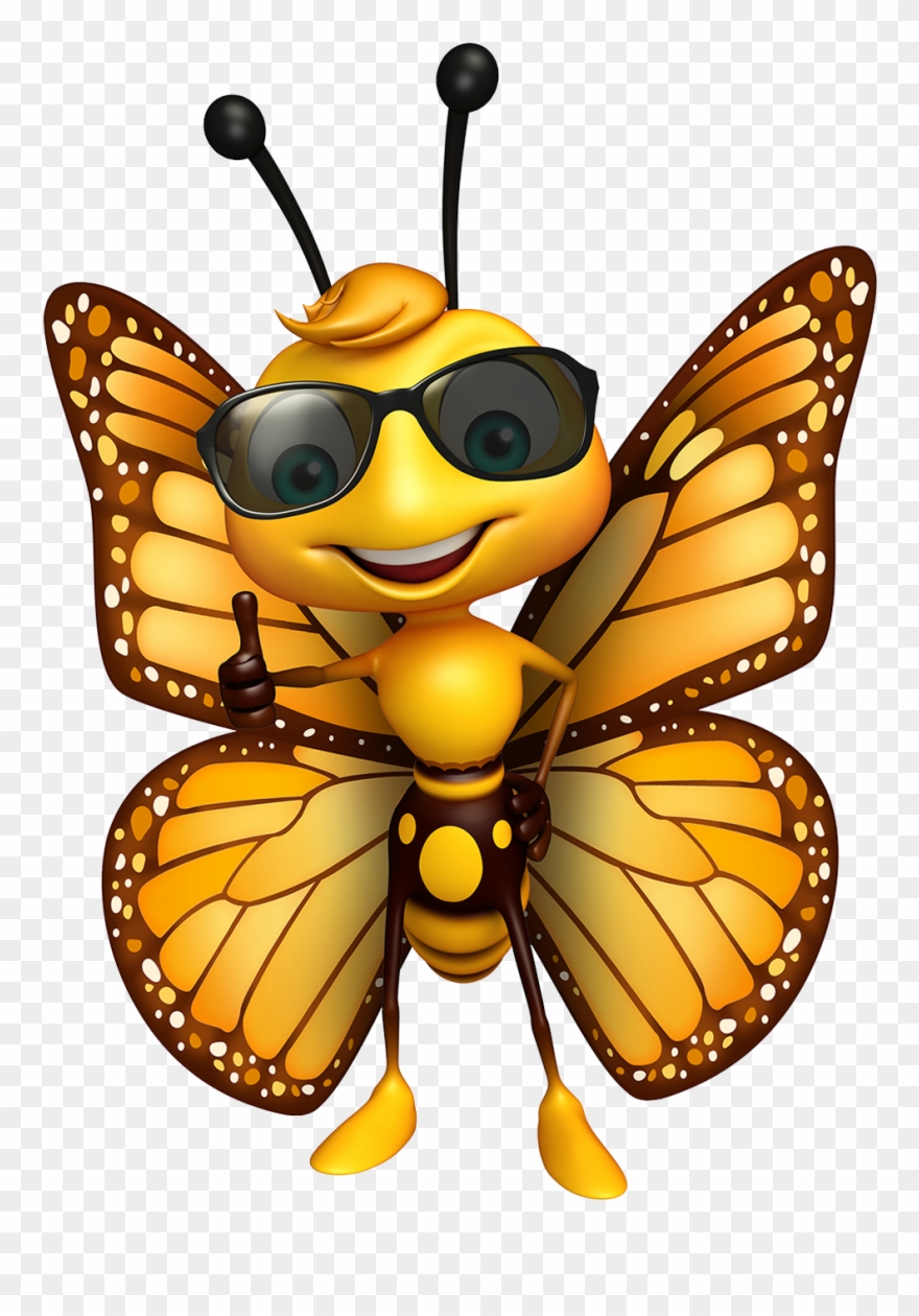 Previousnext - Butterfly With Sunglasses Cartoon Clipart