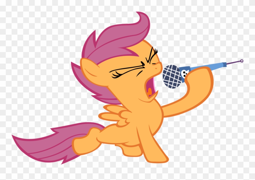 Artist Moongazeponies Eyes Closed Microphone Safe - My Little Pony Scootaloo Singing Clipart