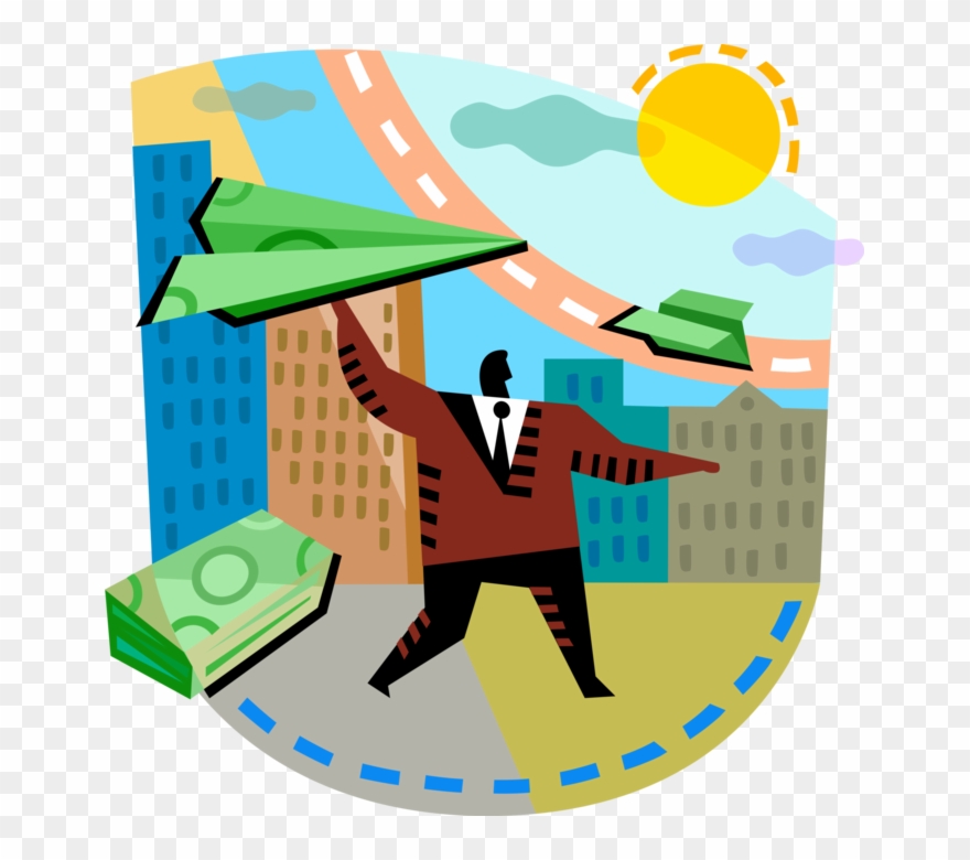 Entrepreneur Launches Airplanes Vector Image Illustration Clipart