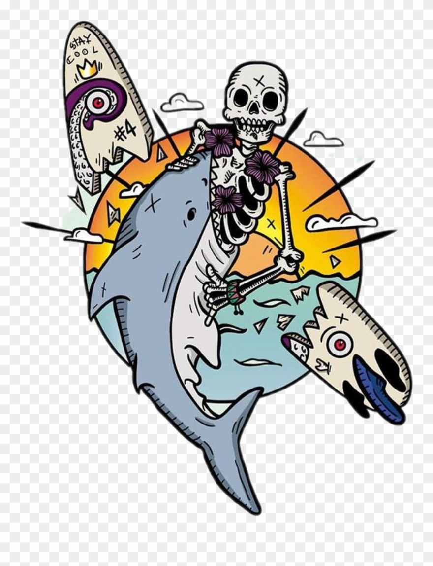 #ocean #surf #shark #bones #dead - Cartoon Clipart